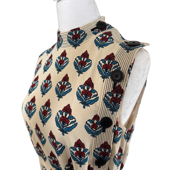 NWT Tory Burch Crepe Button Sheath Dress Blue Marina Print Size 2 - Picture 7 of 13